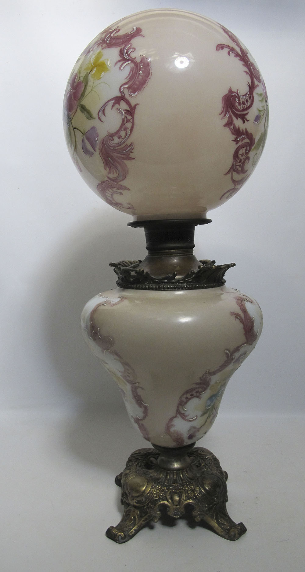 Antique Gone With The Wind GWTW Hand Painted Parlor Oil Lamp W/Ball ...