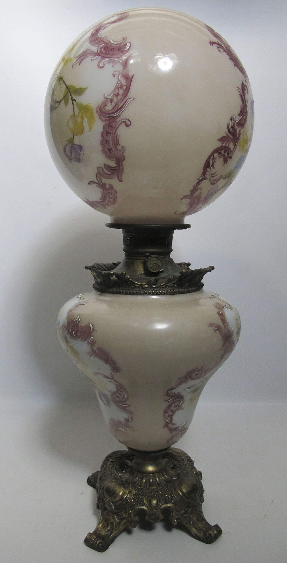Antique Gone With The Wind GWTW Hand Painted Parlor Oil Lamp w/Ball